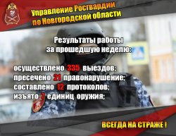 Результаты работы подразделений Управления Росгвардии по Новгородской области за прошедшую неделю Результаты работы подразделений Управления Росгвардии по Новгородской области за прошедшую неделю
